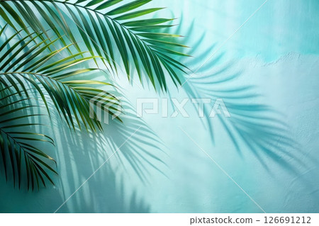 Palm Leaf Against Blue Background. Generative AI 126691212