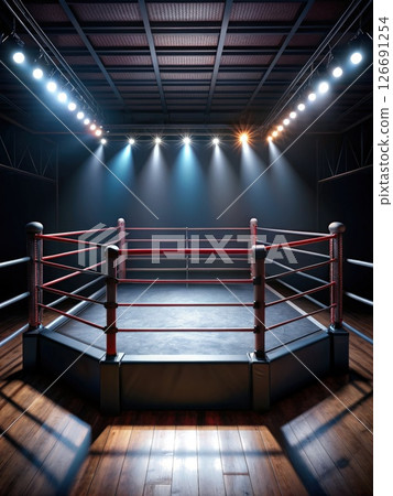 Boxing Ring With Lights On. Generative AI Boxing Ring With Lights On. Generative AI 126691254