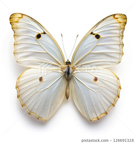 White and Yellow Butterfly on White Background. Generative AI White and Yellow Butterfly on White Background. Generative AI 126691328