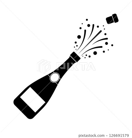 Champagne Bottle Popping Vector Illustration. A champagne bottle being opened with a cork flying off and bubbly spray bursting out. Champagne Bottle Popping Vector Illustration. A champagne bottle being opened with a cork flying off and bubbly spray bursting out. 126691579