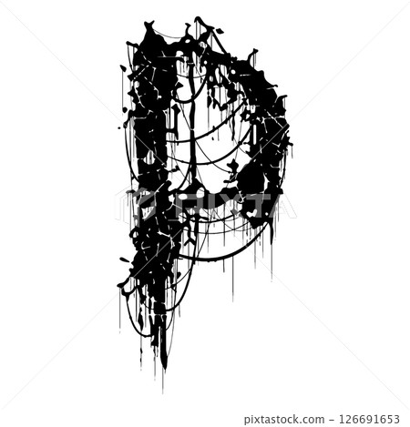 Death-metal font. Drippy letter on white background. Custom lettering. Death-metal font. Drippy letter on white background. Custom lettering. 126691653