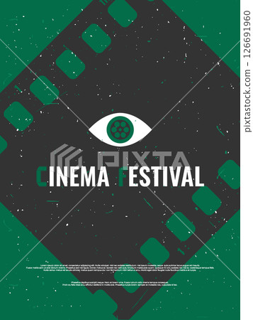 Vintage minimalist cinema festival poster design with a filmstrip emblem. Film festival flyer. Vector illustration 126691960