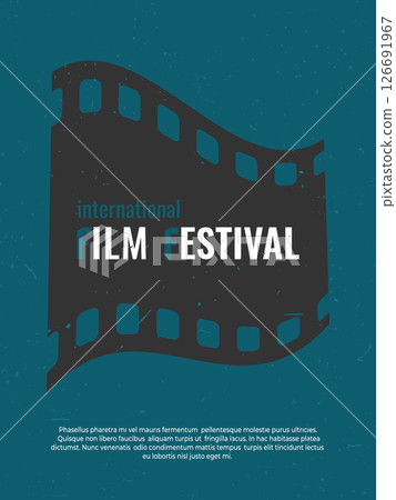 Vintage film festival poster minimalist design with filmstrip emblem and grunge texture. Cinema festival flyer. Vector illustration 126691967