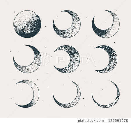 Lunar cycle, crescent moon in different phases. Vector illustration Lunar cycle, crescent moon in different phases. Vector illustration 126691978