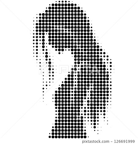 Abstract musical note symbol created with black halftone dots isolated on white background. Abstract musical note symbol created with black halftone dots isolated on white background. 126691999