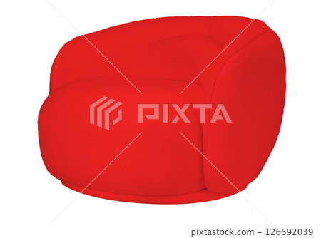 Modern red upholstered armchair with soft fabric texture isolated on a clean white background. Modern red upholstered armchair with soft fabric texture isolated on a clean white background. 126692039
