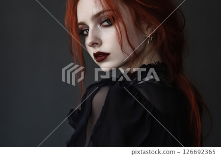 Striking portrait of a young woman with red hair 126692365
