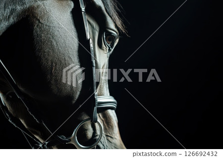 Majestic close up of a black horse in darkness 126692432