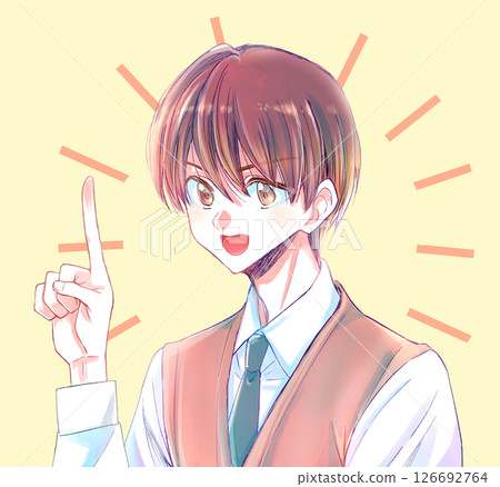 A cheerful male student pointing his index finger 126692764
