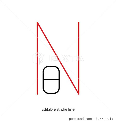 No pills symbol or icon. Vector stock illustration isolated on white background for design template medical, pharmacy, hospital, healthy bio shop concept web and print material. Editable stroke line.  126692915