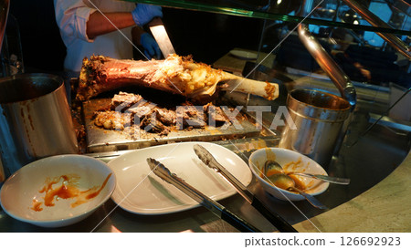 Dining Room Buffet aboard the luxury abstract cruise ship Dining Room Buffet aboard the luxury abstract cruise ship 126692923