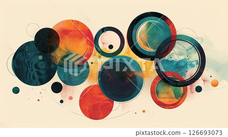 Modern graphic design uses circles to bring dynamism, harmony, and intrigue, evoking unity and continuity. 126693073