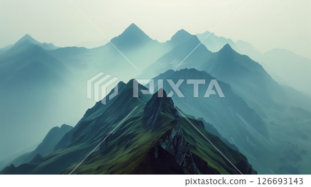 Misty mountains symbolizing financial growth and prosperity, blending natural beauty with economic success. 126693143