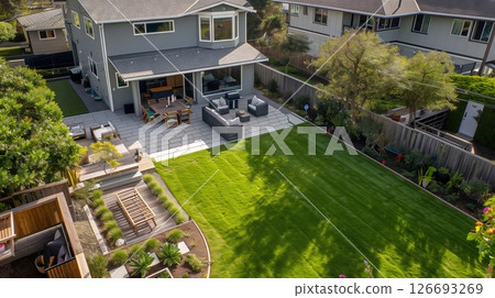 A spacious backyard in a subleased home emphasizes community with shared spaces, ideal for gatherings. 126693269