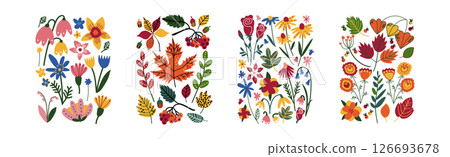 Floral and Flower Design Element in Rectangle Shape Vector Set Floral and Flower Design Element in Rectangle Shape Vector Set 126693678