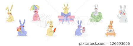 Funny Bunny Animal with Long Ears Vector Set Funny Bunny Animal with Long Ears Vector Set 126693696
