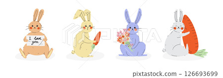 Funny Bunny Animal with Long Ears Vector Set Funny Bunny Animal with Long Ears Vector Set 126693699