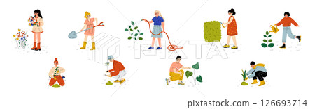 People Character Garden Worker Engaged in Farming Vector Set People Character Garden Worker Engaged in Farming Vector Set 126693714
