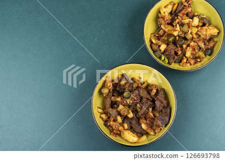 Tatar azu from beef with pickles. 126693798