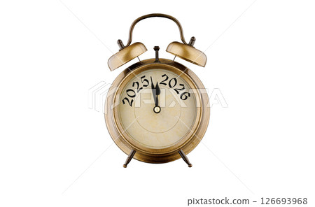 Golden Clock 2025-2026 on White Background Golden Clock 2025-2026 on White Background 126693968