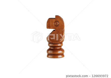 wooden brown knight chess piece on white background. Ideal for strategy and gaming concepts. 126693972