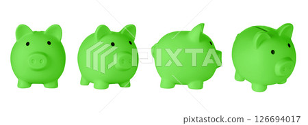 Set Piggy bank pig Green color on isolated white background 126694017