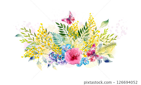Abstract flower arrangement. Watercolor flowers. hand drawn Not AI, Vector illustration. 126694052