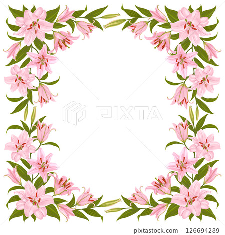 Floral Frame Border With Pink Lily Flowers 126694289