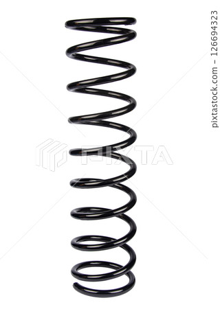 Car spare part. Large metal spring on white background. cushioning spring over white background, auto spare parts. automotive suspension springs on a white background Car spare part. Large metal spring on white background. cushioning spring over white background, auto spare parts. automotive suspension springs on a white background 126694323