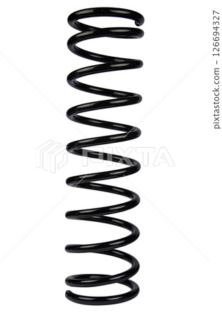 Car spare part. Large metal spring on white background. cushioning spring over white background, auto spare parts. automotive suspension springs on a white background Car spare part. Large metal spring on white background. cushioning spring over white background, auto spare parts. automotive suspension springs on a white background 126694327
