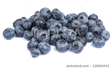 Group of fresh juicy blueberries isolated on white background 126694341