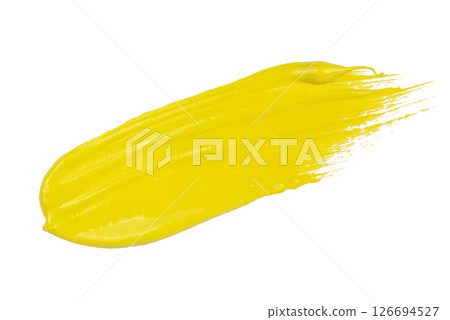 Yellow liquid lipstick smudge isolated on white background. Lip gloss and lipstick smears. Makeup swatches. Cosmetic product strokes. Yellow liquid lipstick smudge isolated on white background. Lip gloss and lipstick smears. Makeup swatches. Cosmetic product strokes. 126694527