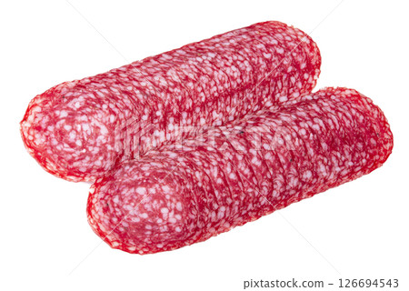 Salami sausage, top view, isolated on white background. High resolution image Salami sausage, top view, isolated on white background. High resolution image 126694543