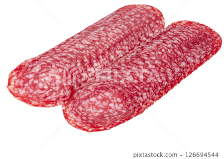 Salami sausage, top view, isolated on white background. High resolution image Salami sausage, top view, isolated on white background. High resolution image 126694544
