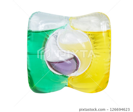 Washing multicolor gel liquid powder capsule isolated on the white background 126694623