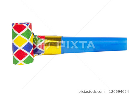 Party foil whistle festive noisemaker blowout isolated on the white Party foil whistle festive noisemaker blowout isolated on the white 126694634