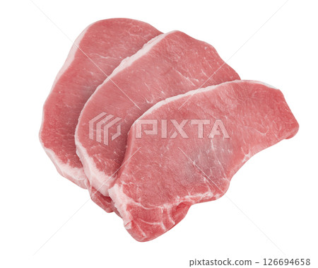 A tasty fresh cut pork loin steak on a white background. 126694658