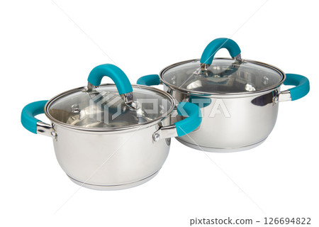 A stainless pan on white background isolated 126694822
