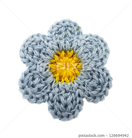 Knitted Chamomile Flower Isolated On White Background Knitted Chamomile Flower Isolated On White Background 126694942