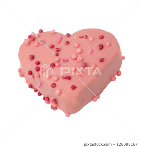 Decorated heart shaped cookie on white background, top view Decorated heart shaped cookie on white background, top view 126695167