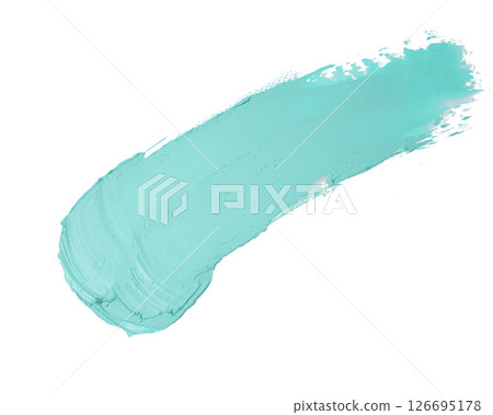 Smear and texture of green mint lipstick or acrylic paint isolated on white background. 126695178