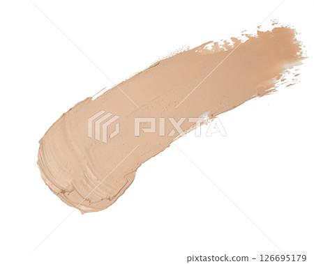 Smear and texture of beige lipstick or acrylic paint isolated on white background. 126695179