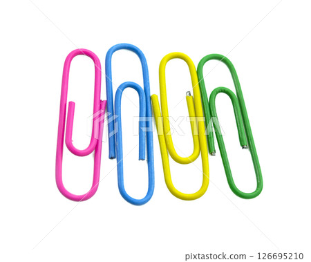 different colored paperclips isolated on white background different colored paperclips isolated on white background 126695210