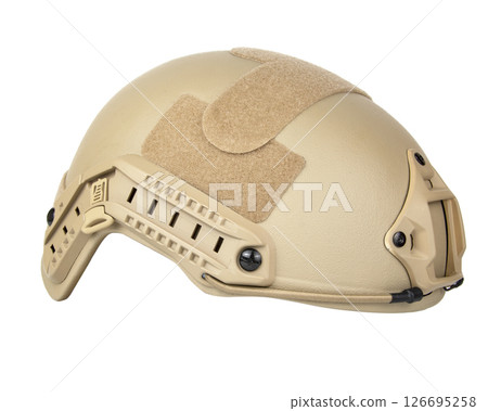 Camouflage, green, khaki military helmet, isolated white background 126695258