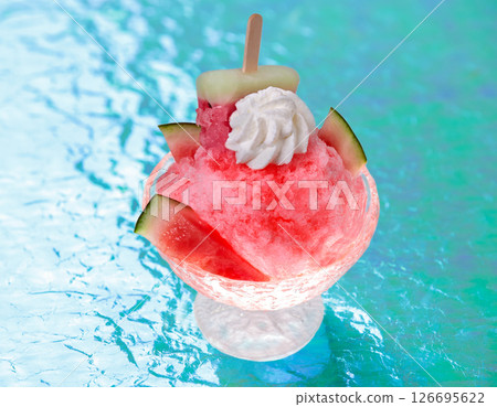 Cold summer shaved ice dessert (watermelon ice cream) 126695622