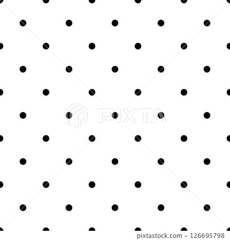 Polka dot black and white seamless pattern hand drawn vector illustration, decorative monochrome texture of round circles in random order, simple minimalist repeat ornament for textile, gift paper 126695798