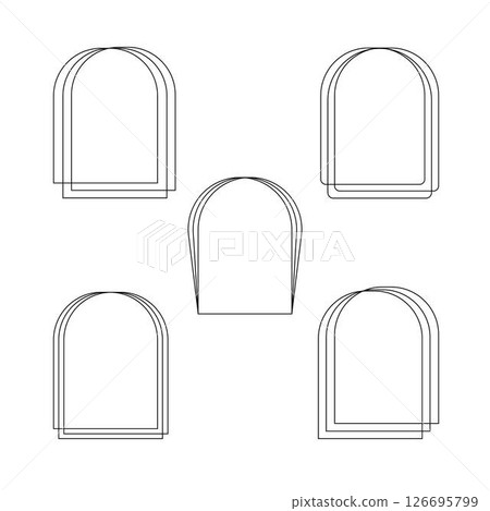 Thin elegant minimalist frames in form of arch set, simple hand drawn linear vector collection in art deco style for festive or important occasions decor, holiday celebration template Thin elegant minimalist frames in form of arch set, simple hand drawn linear vector collection in art deco style for festive or important occasions decor, holiday celebration template 126695799