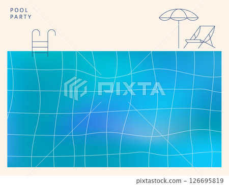 Minimalist pool party design with beach umbrella and lounge chair  126695819