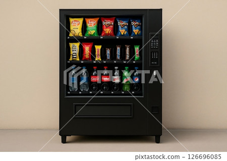 Modern Vending Machine Dispensing Snacks and Drinks 126696085