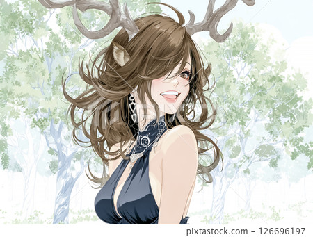 公園裡快樂奔跑的鹿仙子的插圖素材 126696197